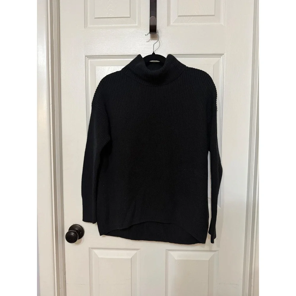 J.Crew Womens Black Cotton Cashmere Ribbed‎ Turtleneck Sweater BB427 Small